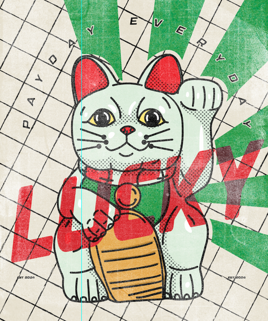 Lucky Cat Japanese illustration 